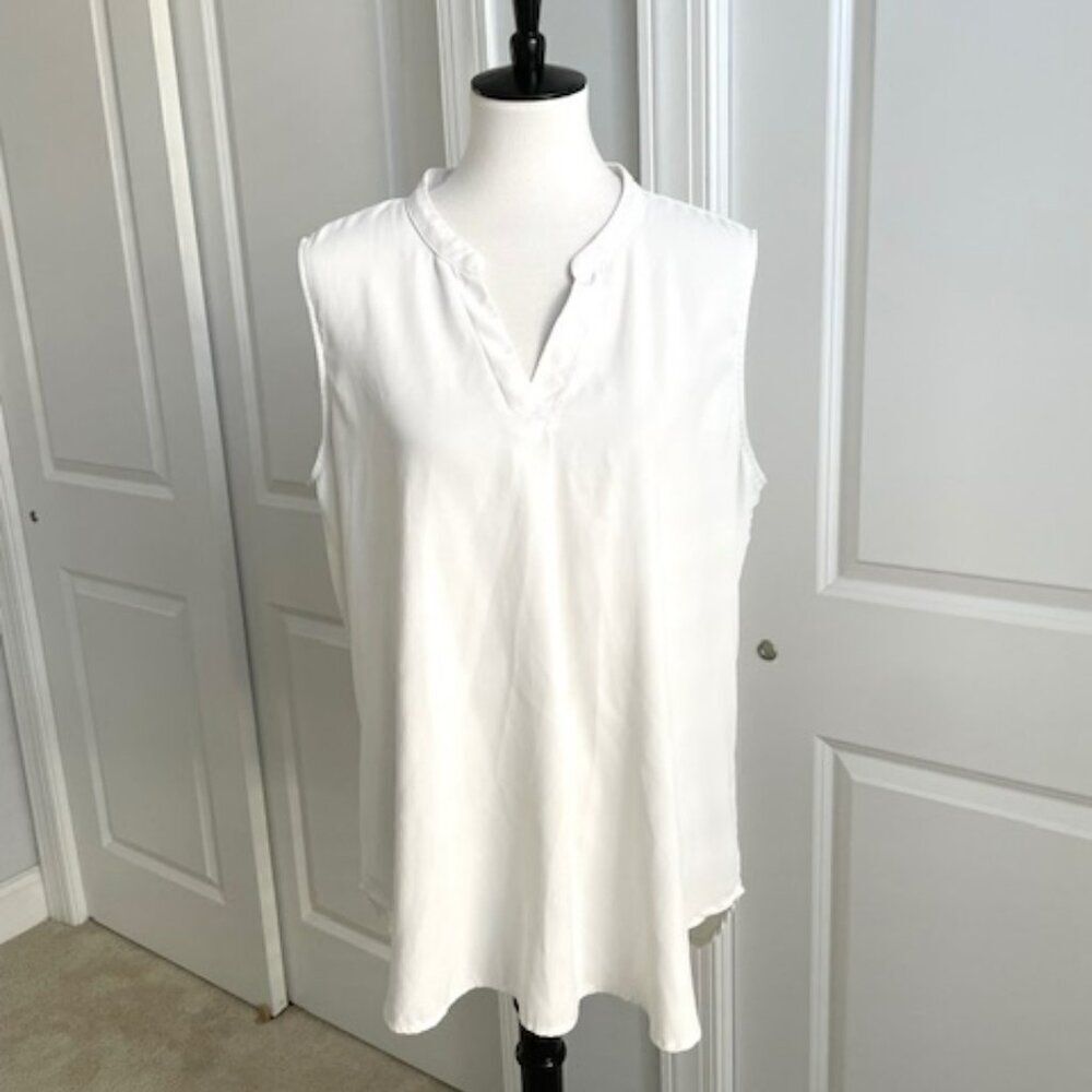 Timeson White Front Pleated High Low Tunic Tank Top Size XL